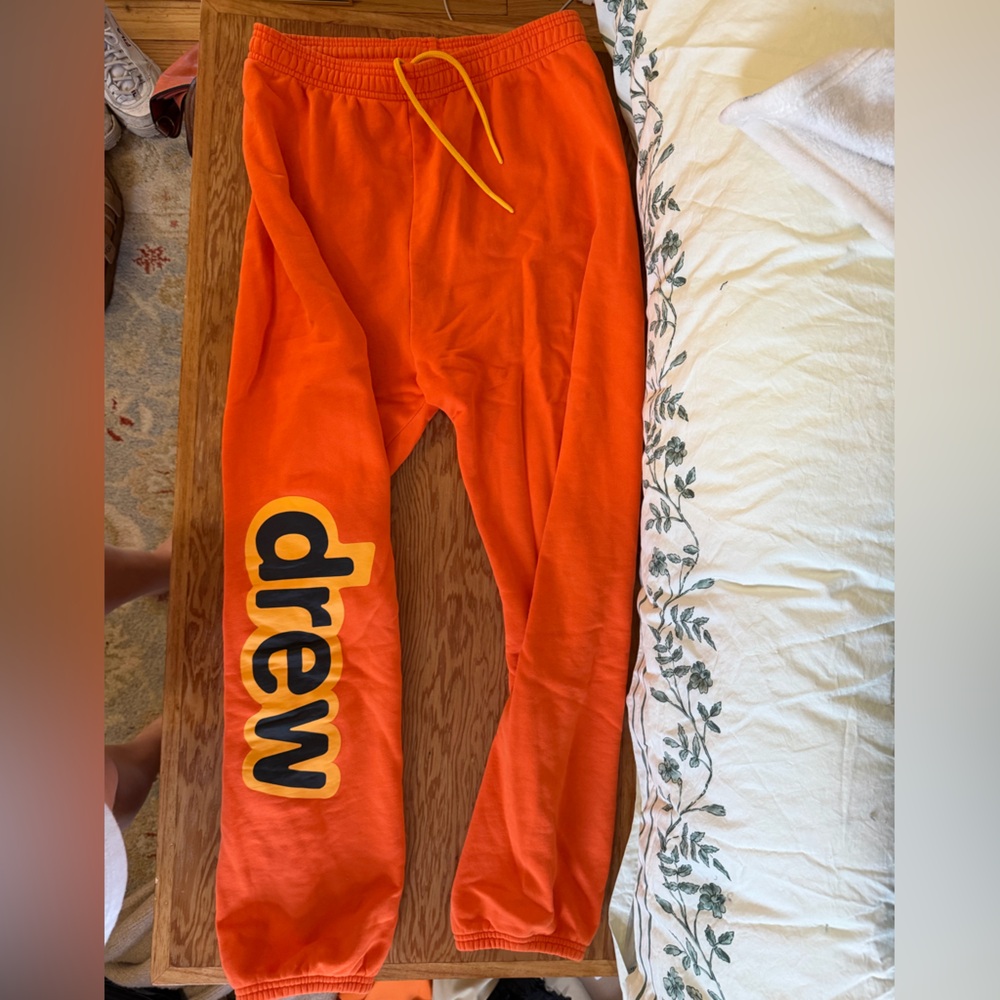 drew house Orange Sweatpants with Yellow Drawstring and Black Logo